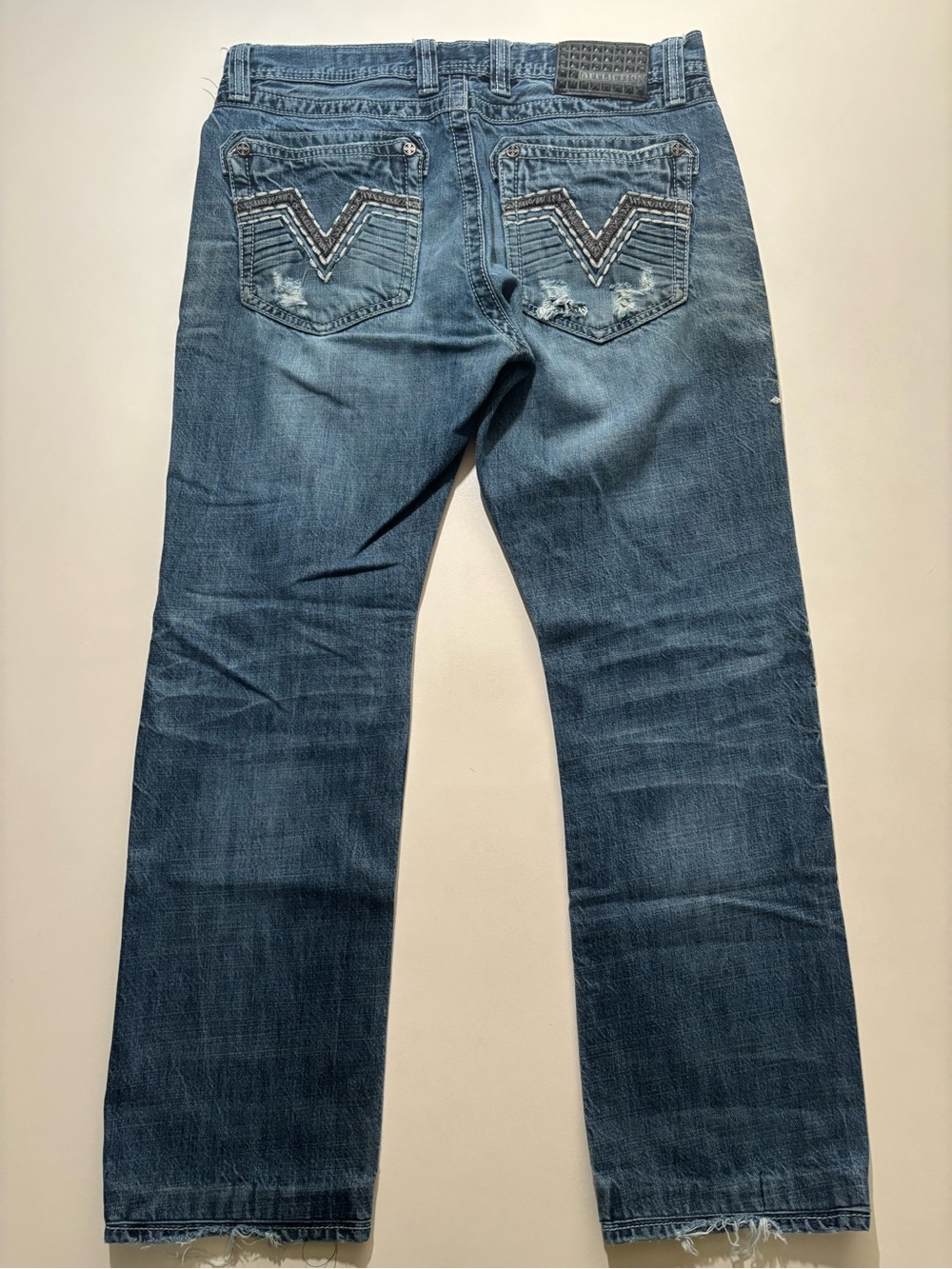 Men's affliction Distressed Blue Denim Jeans cross stitching ace style
